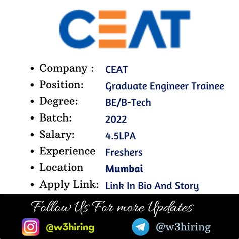 Ceat Off Campus Drive Graduate Engineer Trainee Freshers