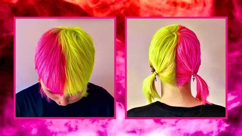 Neon Yellow And Pink Split Hair YouTube