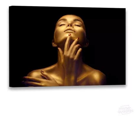 Quadro Decorativo Mulher Dourada Gold 90x120 Em Canvas Sala