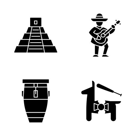 Mexican Culture Glyph Icons Set Latin America Attractions