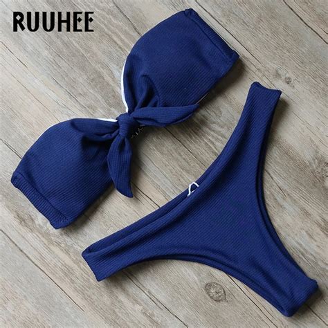 Aliexpress Buy RUUHEE Pure Color Bikini Set Swimwear Women