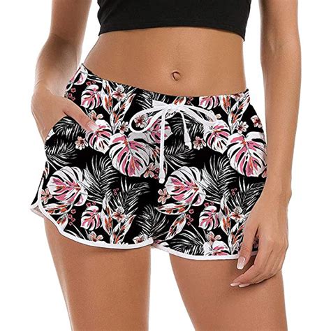 Oavqhlg3b Womens Swim Shorts Boxer Drawstring Board Short Quick Dry