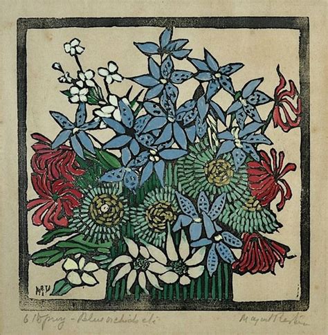 Blue Orchids Etc Woodblock Th Proof X Cm By Margaret