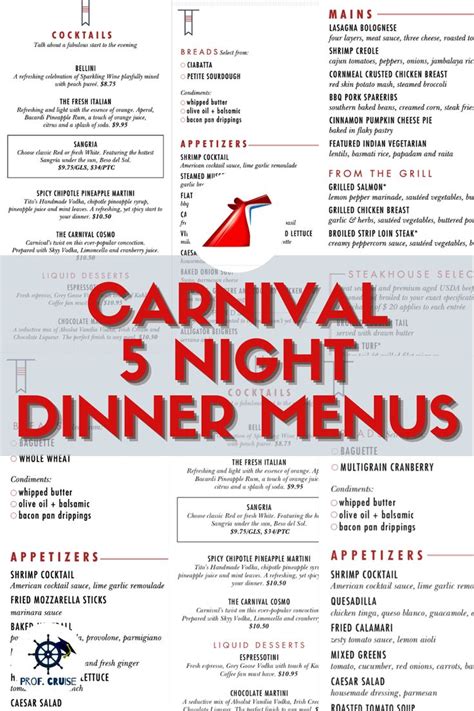 Carnival 5 Day Dinner Menus Carnival Cruise Line Carnival Cruise