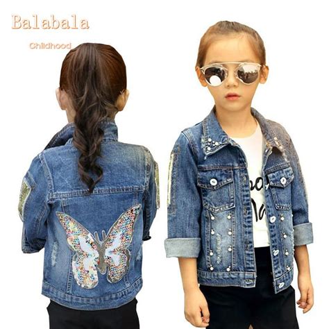 Balabala Ocukluk K Z Denim Ceket Mont Kelebek Nak Payetler Ocuk