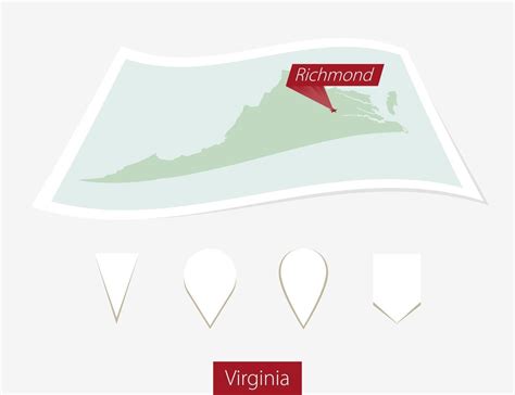 Curved paper map of Virginia state with capital Richmond on Gray ...