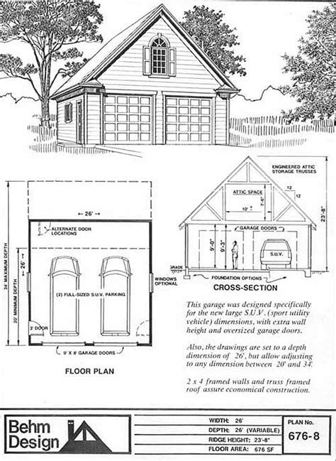 Colonial Style 2 Car Suv Sized Garage With Big Attic Plan 676 8 26 X