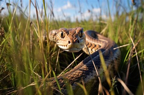 Premium Photo A Snake Slithering Through Tall Grass