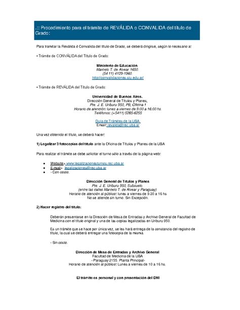 Instructivo para Revalida o Convalida del título de Grado