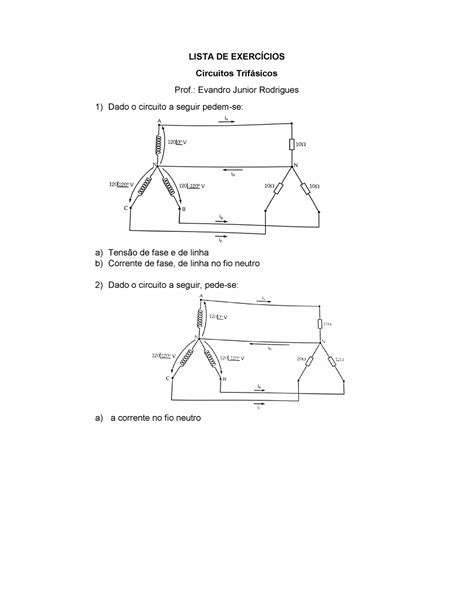 Lista 5 Circuitos Trifásicos LISTA DE EXERCÍCIOS Circuitos Trifásicos