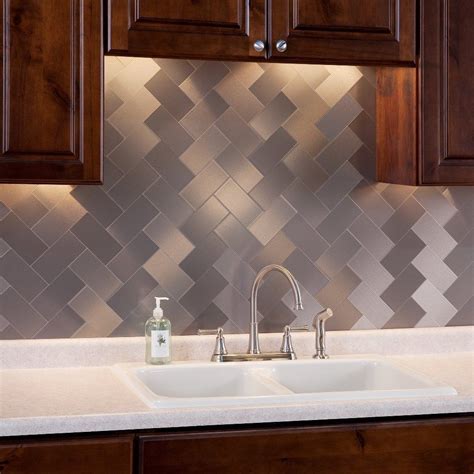 Aluminum Backsplash Art D Brushed Aluminium In X In Peel And