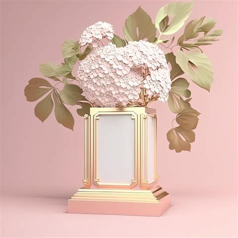 Premium Ai Image A Pink And Gold Vase With A Hydrangea Flower On It