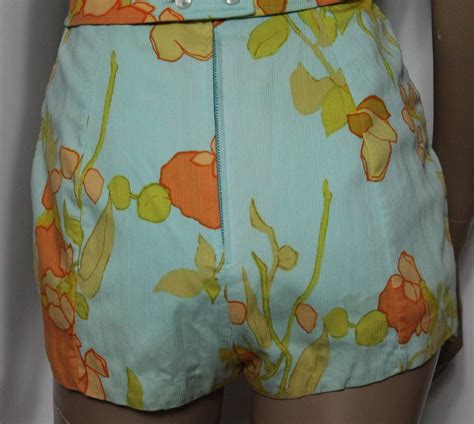 1950s Playsuit Swimsuit With Floral Pattern Aqua Yellow Etsy