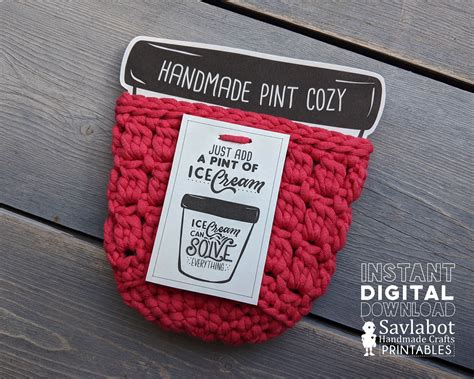 Ice Cream Pint Cozy Printable Display Cards Etsy Crochet Mug Cozy