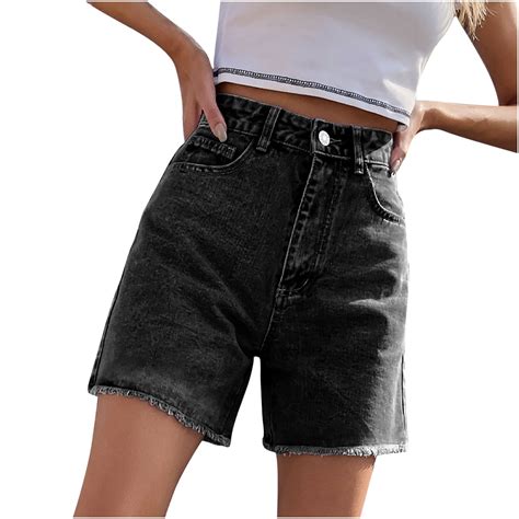 Rqyyd Clearance Womens High Waist Denim Shorts Straight Leg Raw Hem