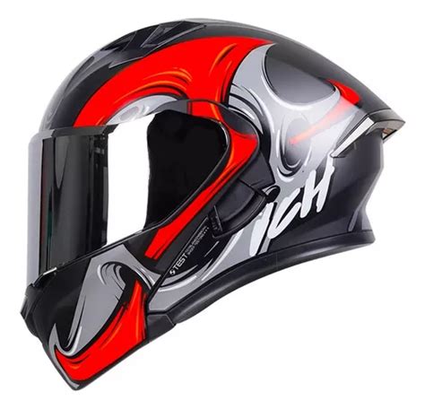 Casco Ich Dv Abatible Bioma Certificado Negro Mate Con Rojo Y