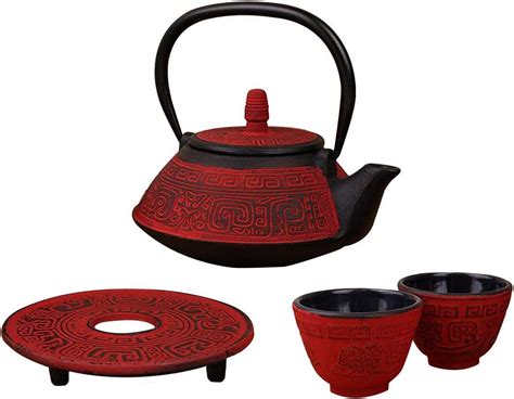 Pcs Japanese Cast Iron Tetsubin Tea Set Antique Fl Oz Dark