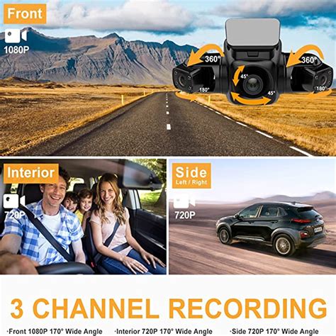 3 Channel Dash Cam 3 Cameras 1080P Dashcam Dashcam Built-in WiFi Front ...