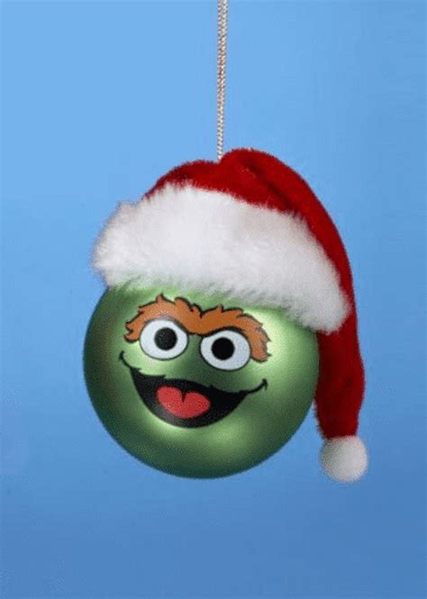 Oscar The Grouch Christmas Tree Ornament Sesame Street Xmas Face Santa