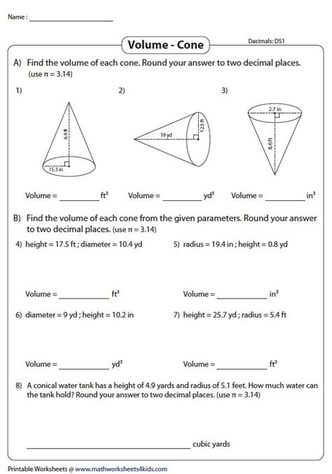 Volume Cone Worksheet With Answers