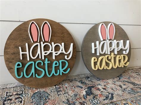 Easter Spring Wood Sign Happy Easter Bunny Wood Sign Holiday Etsy