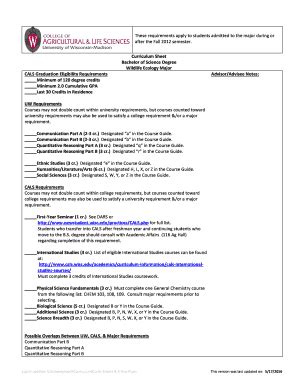 Fillable Online Cals Wisc These Requirements Apply To Students Admitted