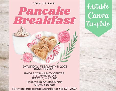 EDITABLE And Printable Pancake Breakfast Invitation Flyer Template