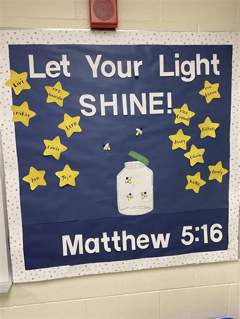 A Bulletin Board With The Words Let Your Light Shine Written On It In