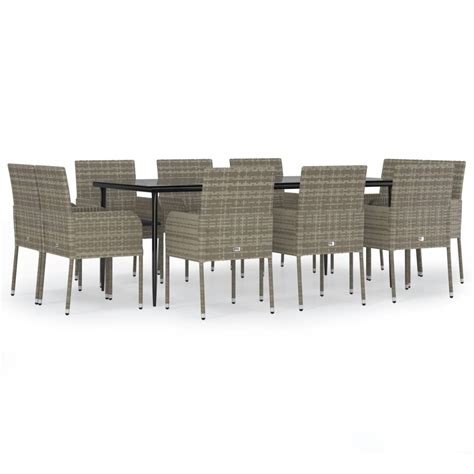 Mobilier à d ner de jardin 11 pcs avec coussins noir et gris Leroy Merlin