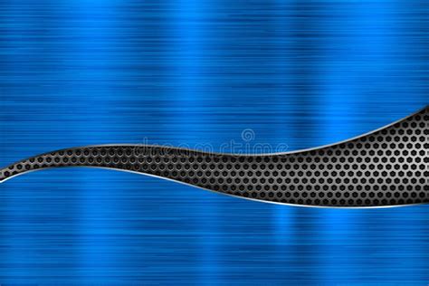 Blue Metal Perforated Background With Stainless Steel Wave Stock Vector