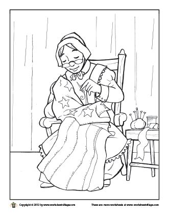 Betsy Ross Coloring Page Worksheet Village