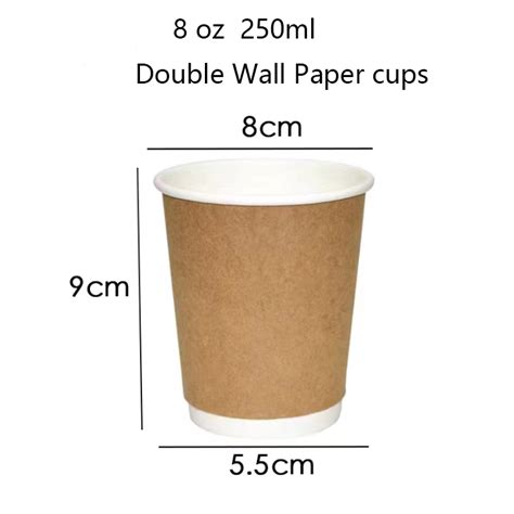 8 Oz Disposable Kraft Double Wall Coffee Paper Cups With Lids