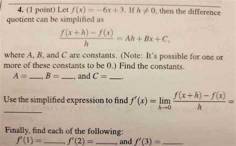 Solved 1 ﻿point ﻿let Fx 6x3 ﻿if H≠0 ﻿then The