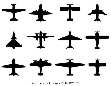 Top View Plane Silhouette Icon Set Stock Vector (Royalty Free ...