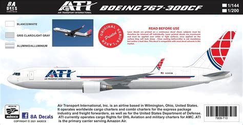 8aDecs Decals Catalogue ATI CARGO BOEING 767 300CF DECALSET