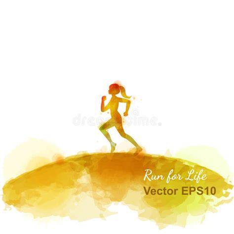 Women`s Running Silhouette On Watercolor Background Runner Vector