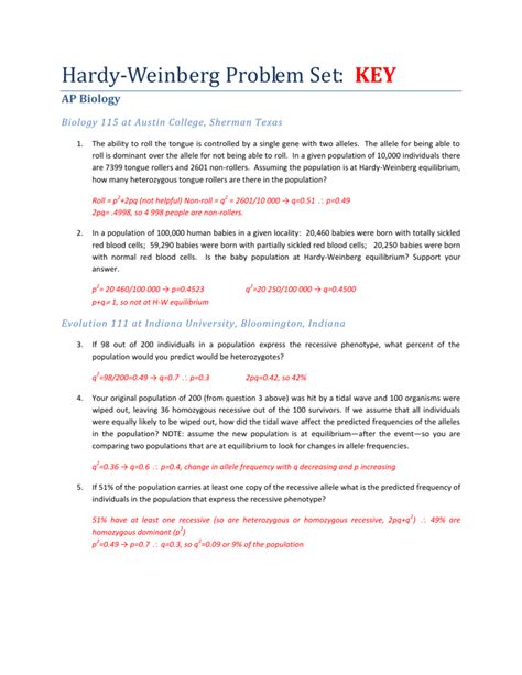 Solved Bio Lab Name Hardy Weinberg Equilibrium Problem Chegg