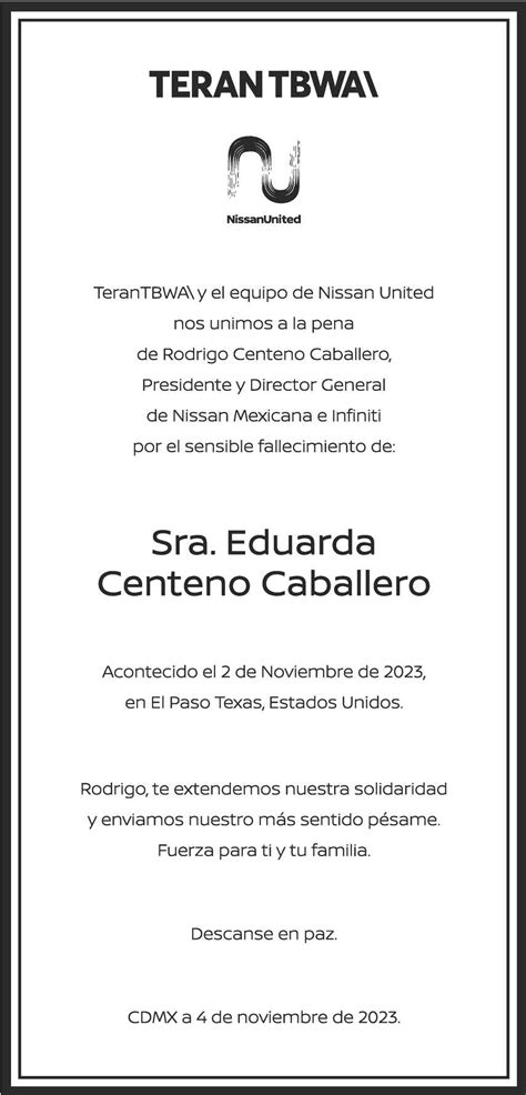 Señora Eduarda Centeno Caballero Obituario Esquela