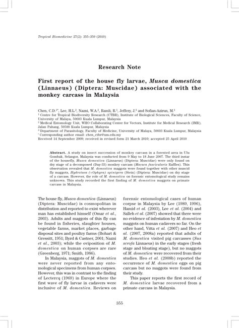 (PDF) First report of the house fly larvae, Musca domestica (Linnaeus ...