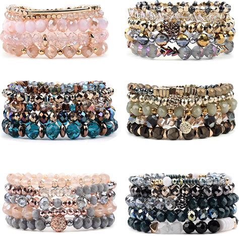 Casdan 6 Sets Bohemian Stackable Bead Bracelets For Women