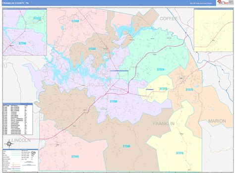 Franklin County, TN Wall Map Color Cast Style by MarketMAPS - MapSales.com