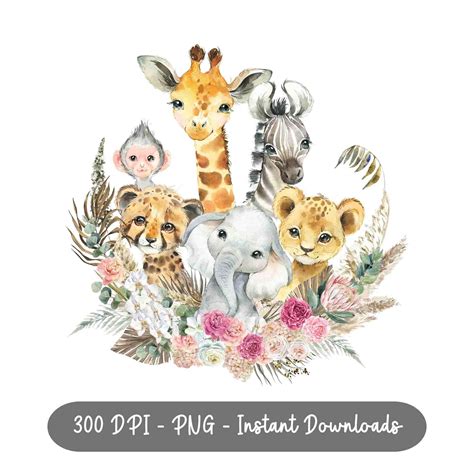 Boho Safari Baby Animals Watercolor Jungle Animals Safari - Etsy