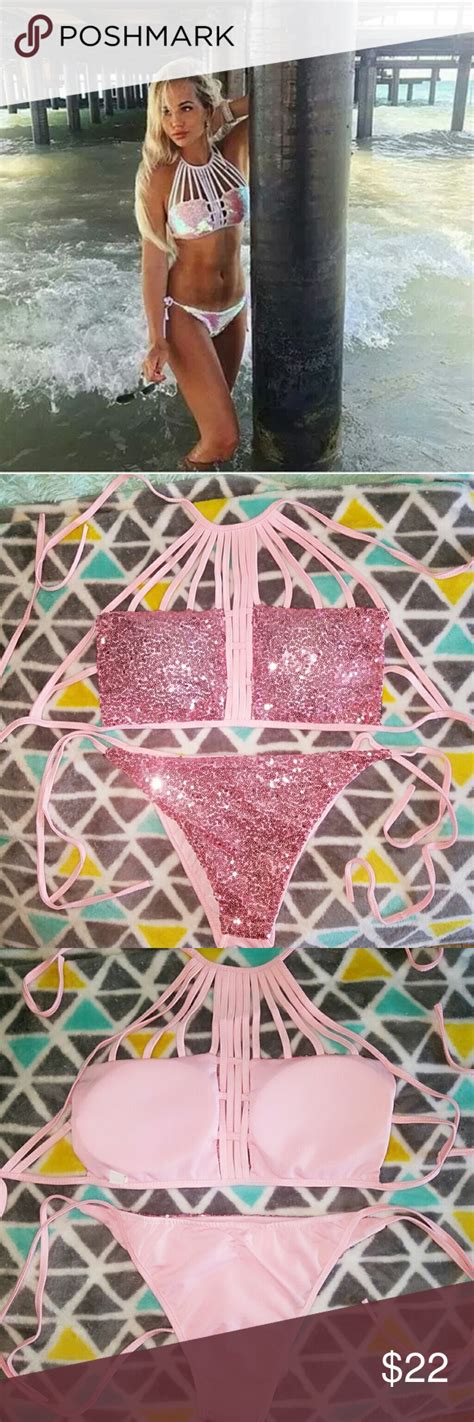 New Sparkling Pink Cage Bikini Pink Bikinis Sparkle