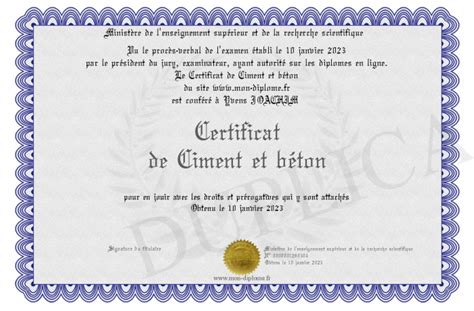 Certificat De Ciment Et Beton