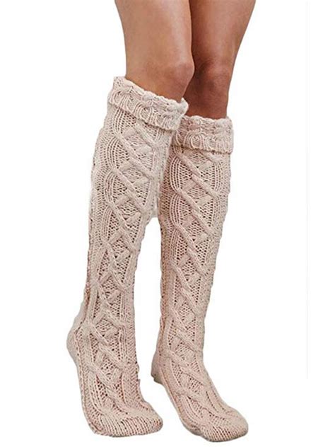 Womens Winter Warm Cable Knit Over Knee Long Boot Thigh High Socks Leggings