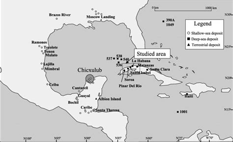 A Map Showing Locations Of Chicxulub Crater And Kt Boundary Sites In