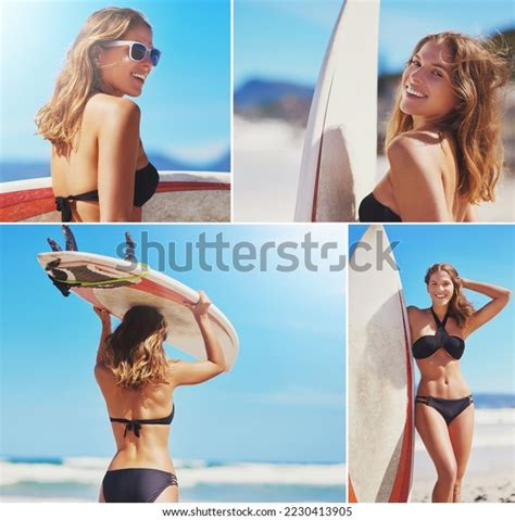 Surfer Woman Bikini Beach Montage Portrait Stock Photo 2230413905 Shutterstock