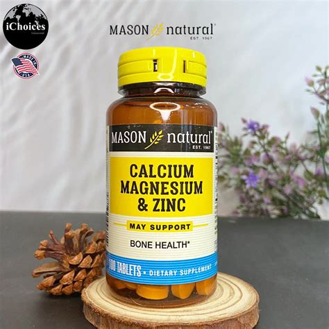 Mason Natural Calcium Magnesium Zinc 100 Tablets Bone Health แคลเซยม