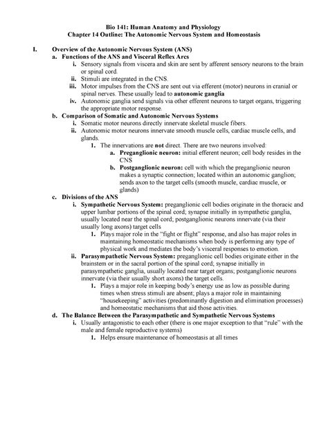 Bio141chapter 14outline Fall2022 Bio 141 Human Anatomy And