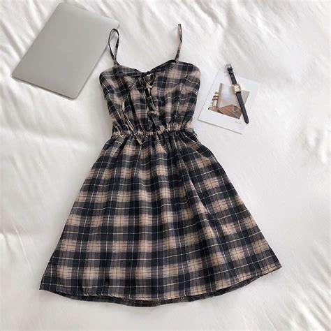 Diyi Sleeveless Plaid Spaghetti Strap A Line Dress Yesstyle Stylish